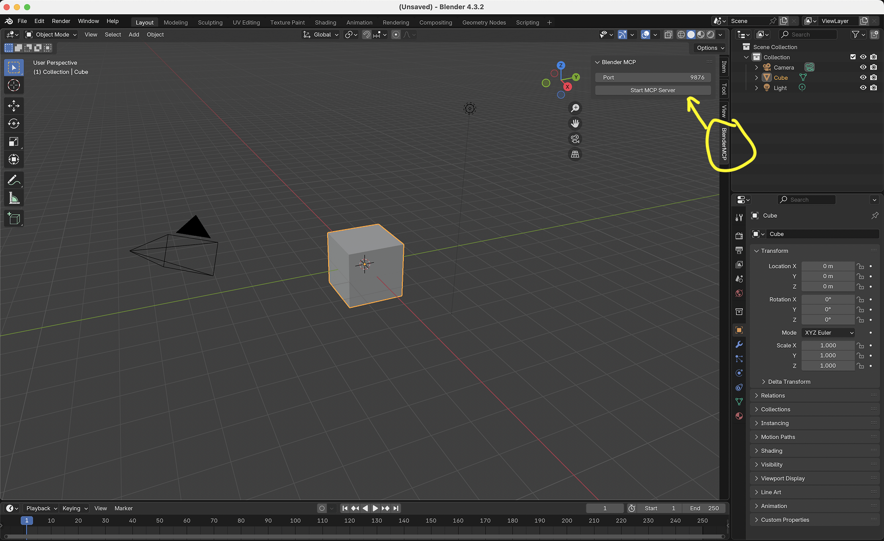 Blender MCP : panneau de connexion à Claude dans la sidebar Blender